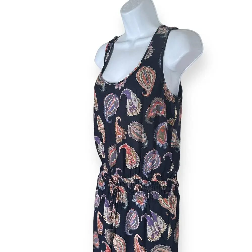 TORY BURCH 100% Silk Paisley Jumpsuit Sleeveless Blue Boho Wide Leg Cottagecore